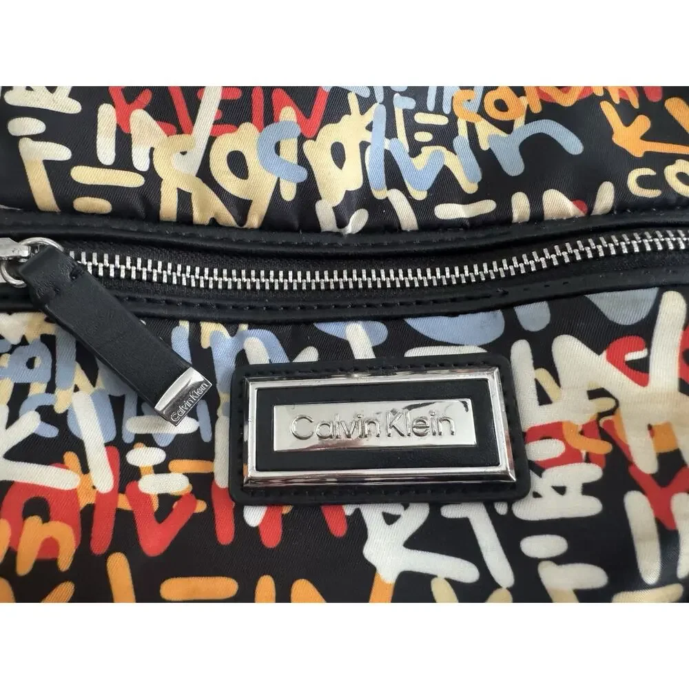 Calvin Klein Graffiti Logo Mini Backpack Purse Black Multicolor Nylon Bag - Picture 4 of 7